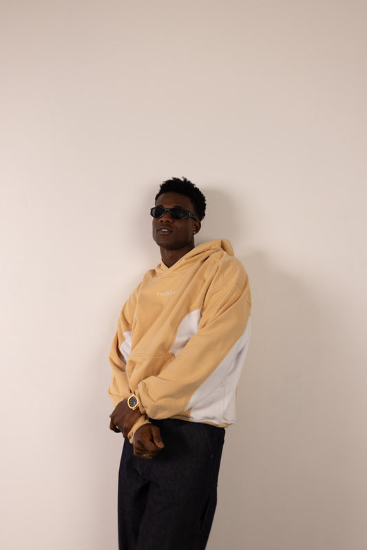Hoodie - Off yellow & white