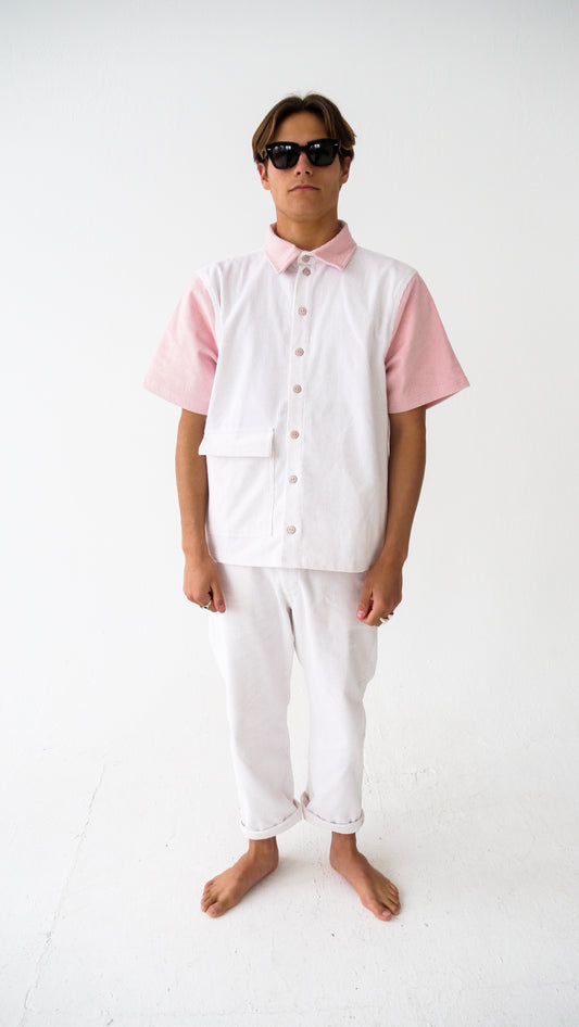 Box Shirt // White & Baby Pink